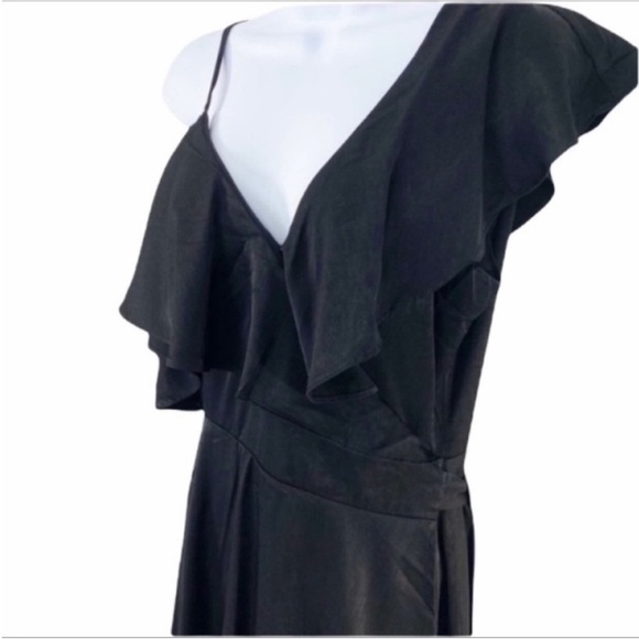 L LOVE Ruffle Drop Shoulder Wrap Dress S black - Picture 3 of 11